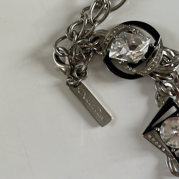 Vtg Oscar De La Renta Signed silver black rhinestone double necklace - Picture 8 of 12